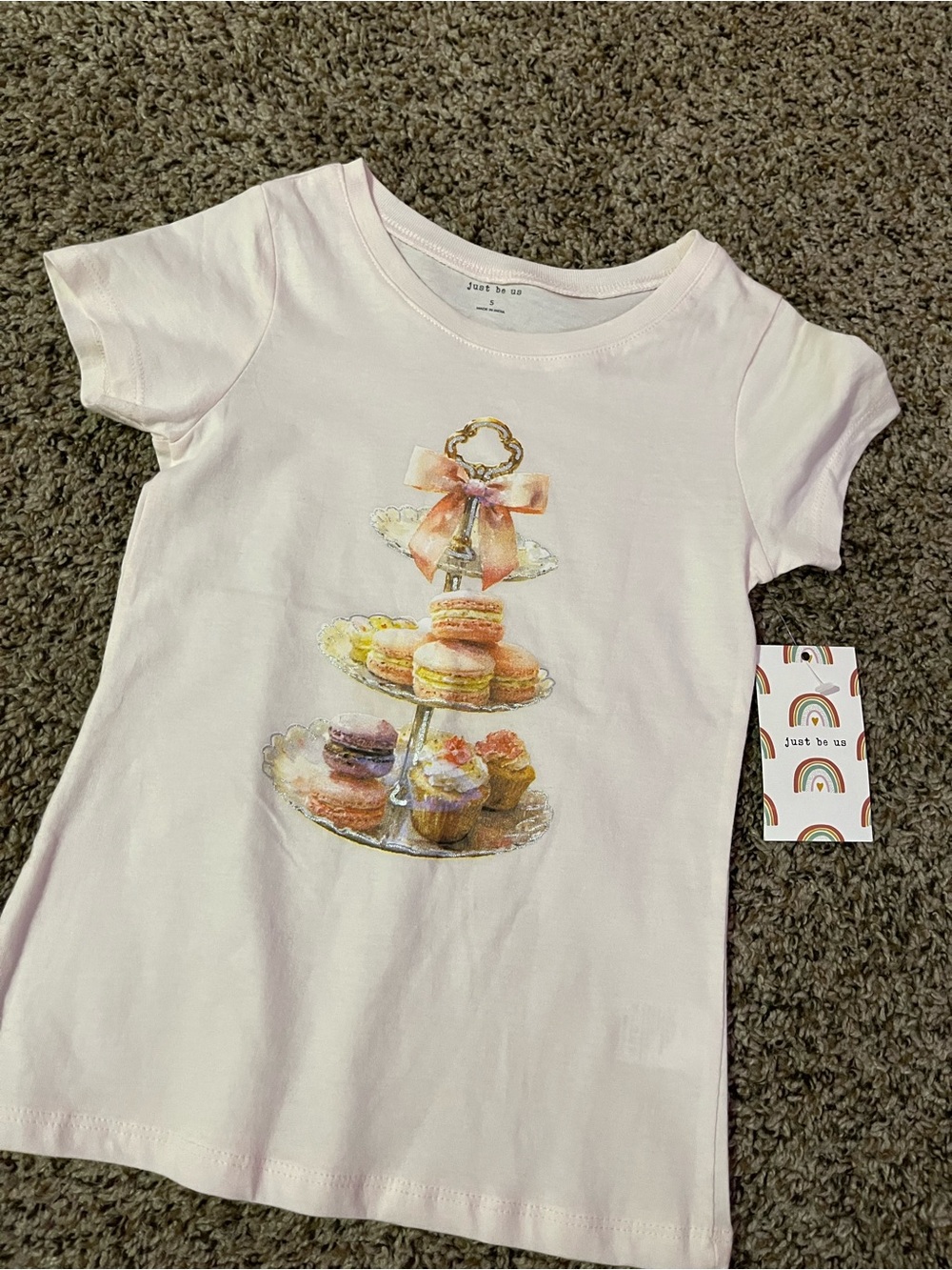 just be Light Pink Tee with Dessert Tower Graphic